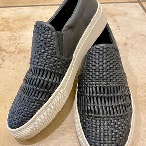 NEW Via Spiga Women's Sara Woven Leather Slip-On Sneakers, Black